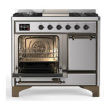 ILVE UMD40FQNR3SSB Majestic III 40 inch Dual Fuel Range with 6 Burners and Griddle, Dual Function Burner up to 25,000 BTU (Natural Gas, Solid Door, Stainless Steel, Burnished)