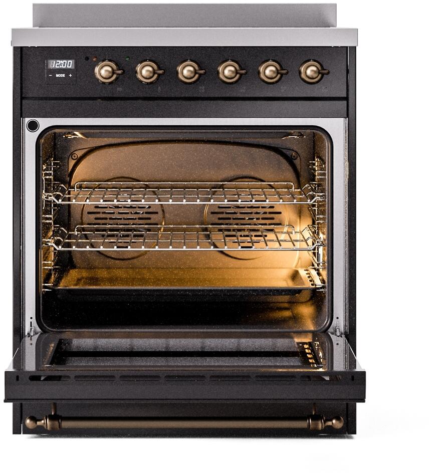 Nostalgie II 30 Inch Electric Freestanding Range in Glossy Black with Bronze Trim