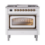 ILVE UN36FNMPWHBLP Nostalgie II Noblesse 36 inch Dual Fuel Range (Liquid Propane, Triple Glass Door, White, Burnished)
