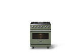 30"W. Dual Fuel Range (Finish: Eucalyptus, Trim: Polished Chrome, Fuel: Natural Gas)