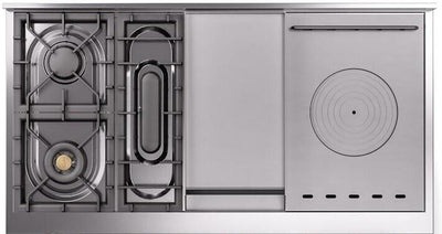 Nostalgie II 48 Inch Dual Fuel Liquid Propane Freestanding Range in Stainless Steel with Bronze Trim