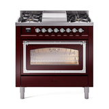 ILVE UN36FNMPBUCLP Nostalgie II Noblesse 36 inch Dual Fuel Range (Liquid Propane, Triple Glass Door, Burgundy, Chrome)