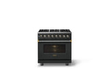 36"W. Dual Fuel Range (Burner: 6b, Finish: Antique Bronze, Trim: Brushed Brass, Fuel: Propane)