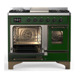 ILVE UMD40FNR3EGBLP Majestic III 40 inch Dual Fuel Range with 6 Burners and Griddle, Dual Function Burner up to 25,000 BTU (Liquid Propane, Triple Glass Door, Emerald Green, Burnished)