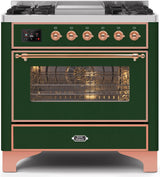 Majestic II 36 Inch Dual Fuel Liquid Propane Freestanding Range in Emerald Green with Copper Trim