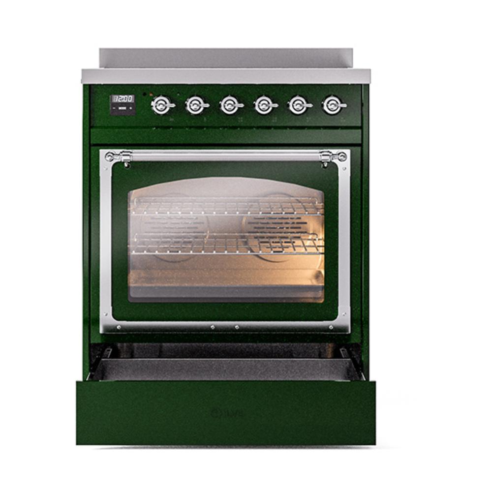 ILVE UNI304NMPEGC Nostalgie II Noblesse 30 inch Induction Range (Triple Glass Door, Emerald Green, Chrome)
