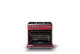 36"W. Sealed Burner Gas Range (Burner: 6b, Finish: Valentine, Trim: Brushed Brass, Fuel: Propane)