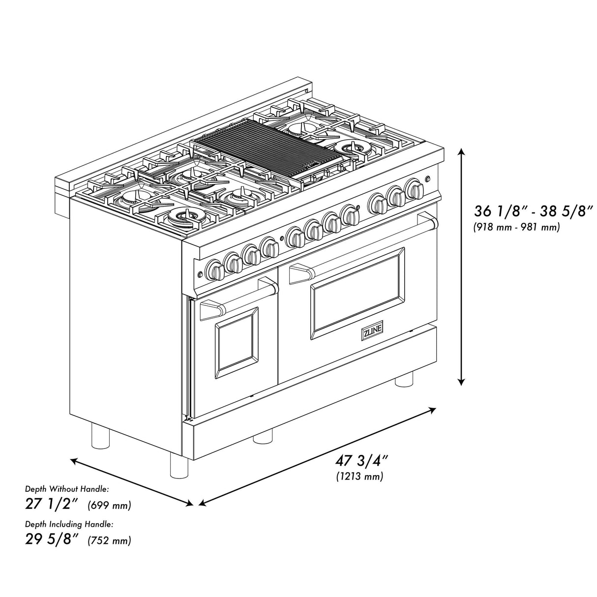 ZLINE 48 in. Dual Fuel Range with Gas Stove and Electric Oven in Stainless Steel (RA48) [Color: White Matte]