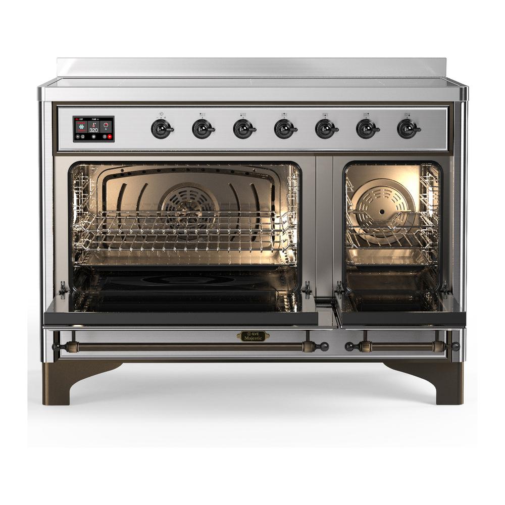 ILVE UMIB48QNR3SSB Majestic III 48 inch Induction Range with 6 Elements, 5.02 cu. ft. Total Oven Capacity (Solid Door, Stainless Steel, Burnished)