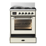 ILVE UM30NR3AWB Majestic III 30 inch Dual Fuel Range with 5 Black Brass Burners, Dual Function Burner up to 25,000 BTU (Natural Gas, Triple Glass Door, Antique White, Burnished)