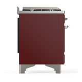 ILVE UM48FNR3BUC Majestic III 48 inch Dual Fuel Range with 8 Burners and Griddle, Dual Function Burner up to 25,000 BTU (Natural Gas, Triple Glass Door, Burgundy, Chrome)
