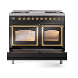 ILVE UND40FNMPBKG Nostalgie II Noblesse 40 inch Dual Fuel Range (Natural Gas, Triple Glass Door, Glossy Black, Brass)