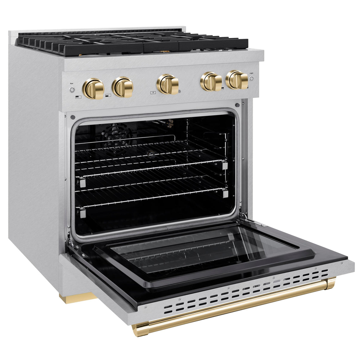 ZLINE Autograph Edition 30 in. 4.2 cu. ft. 4 Burner Gas Range with Convection Gas Oven in DuraSnow' Stainless Steel and Polished Gold Accents (SGRSZ-30-G)