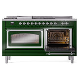 ILVE UN60FSNMPEGC Nostalgie II Noblesse 60 inch Dual Fuel Range (7 Sealed Burners + Griddle + French Top, Natural Gas, Triple Glass Door, Emerald Green, Chrome)