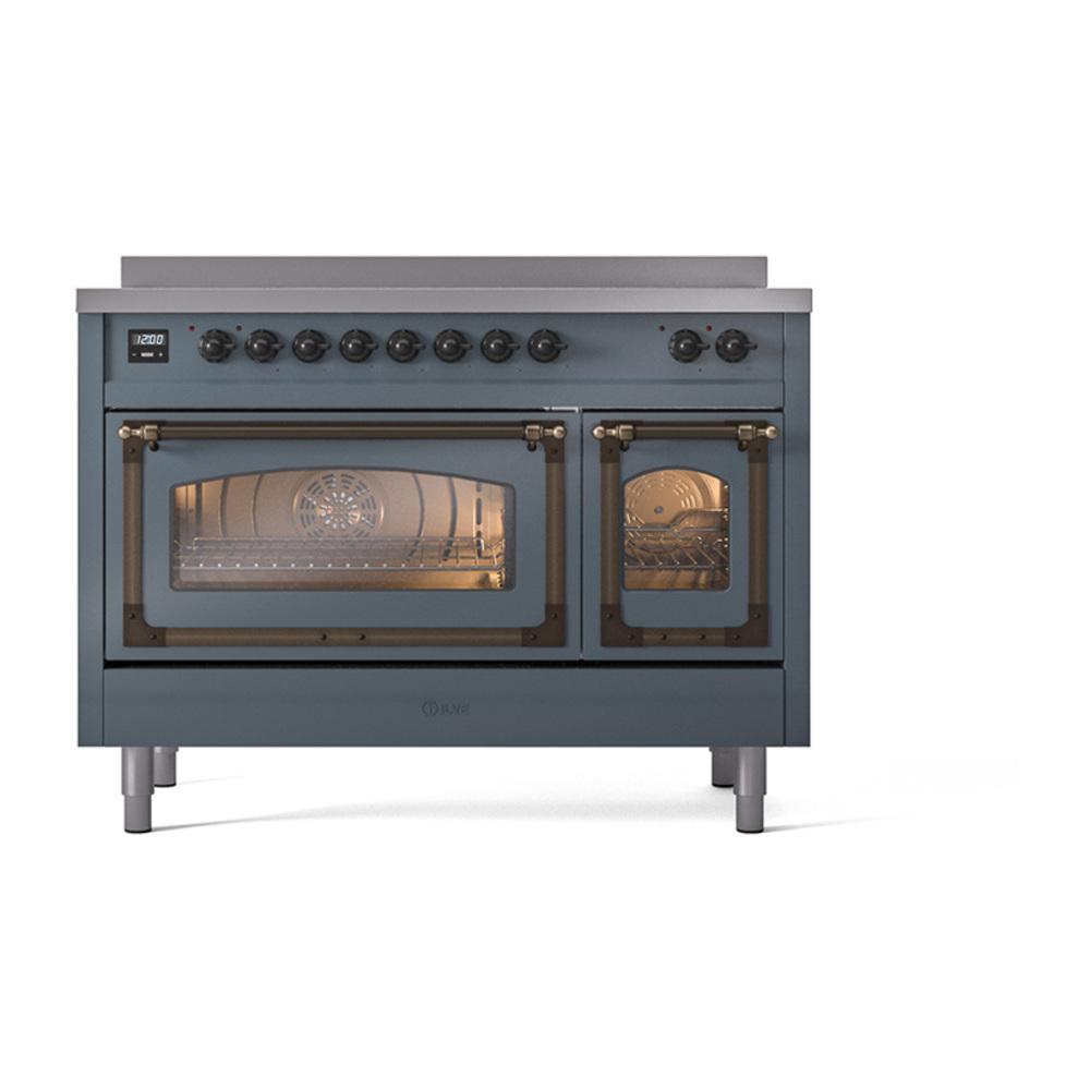 ILVE UNI486NMPBGB Nostalgie II Noblesse 48 inch Induction Range (Triple Glass Door, Blue Grey, Burnished)