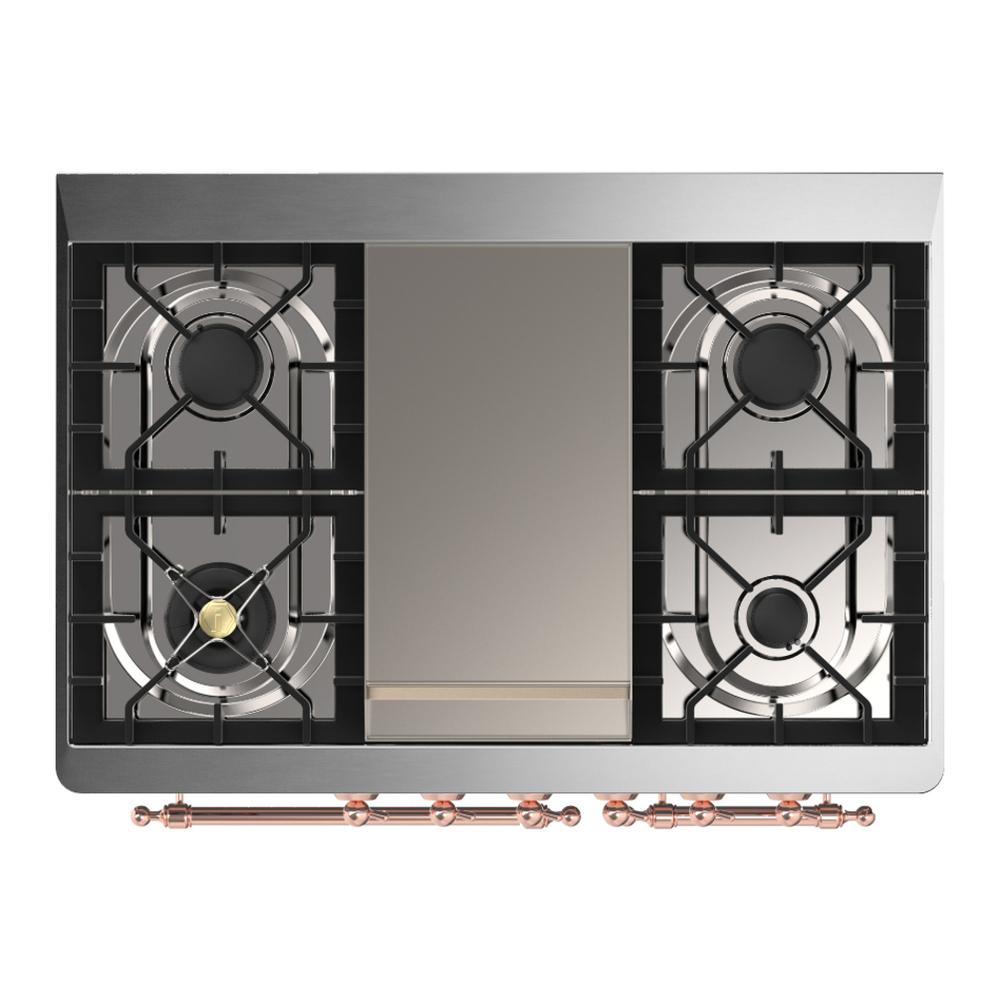 ILVE UMD40FNR3EGPLP Majestic III 40 inch Dual Fuel Range with 6 Burners and Griddle, Dual Function Burner up to 25,000 BTU (Liquid Propane, Triple Glass Door, Emerald Green, Copper)