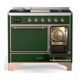 ILVE UMD40FQNR3EGP Majestic III 40 inch Dual Fuel Range with 6 Burners and Griddle, Dual Function Burner up to 25,000 BTU (Natural Gas, Solid Door, Emerald Green, Copper)