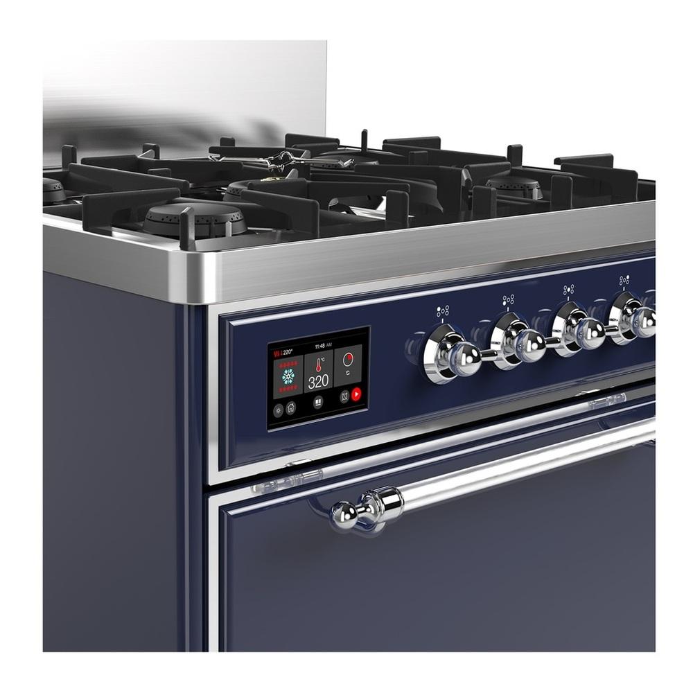 ILVE UM30QNR3MBCLP Majestic III 30 inch Dual Fuel Range with 5 Black Brass Burners, Dual Function Burner up to 25,000 BTU (Liquid Propane, Solid Door, Midnight Blue, Chrome)