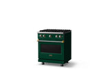 30"W. Sealed Burner Gas Range (Finish: Ivy, Trim: Brushed Brass, Fuel: Natural Gas)