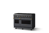 48"W. Sealed Burner Gas Range (Burner: 8b, Finish: Cast Black, Trim: Brushed Brass, Fuel: Propane)