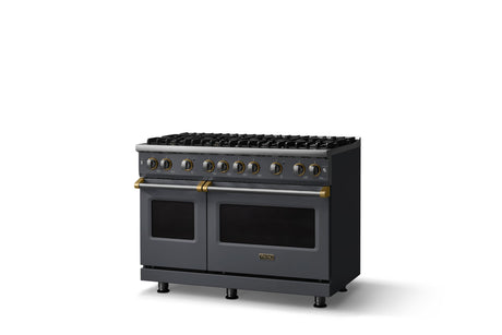 48"W. Sealed Burner Gas Range (Burner: 8b, Finish: Cast Black, Trim: Brushed Brass, Fuel: Propane)