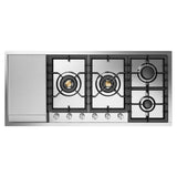 ILVE UHCPT125FSS Professional Plus II 48 inch Built-In Gas Cooktop with Total Black Brass Burners, in Stainless Steel (6 Sealed Burners + Left Griddle, Natural Gas)