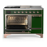 ILVE UM48FSQNR3EGPLP Majestic III 48 inch Dual Fuel Range with 5 Black Brass Burners, Griddle and French Top, Dual Function Burner up to 25,000 BTU (Liquid Propane, Solid Door, Emerald Green, Copper)