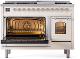 Nostalgie II 48 Inch Dual Fuel Natural Gas Freestanding Range in Antique White with Chrome Trim