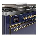 ILVE UM60FSQNR3MBG Majestic III 60 inch Dual Fuel Range with 7 Burners, Griddle and French Top, Dual Function Burner with up to 25,000 BTU (Natural Gas, Solid Door, Midnight Blue, Brass)