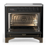 ILVE UMIB36NR3BKB Majestic III 36 inch Induction Range with 6 Elements, 3.5 cu. ft. Total Oven Capacity (Triple Glass Door, Glossy Black, Burnished)