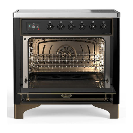 ILVE UMIB36NR3BKB Majestic III 36 inch Induction Range with 6 Elements, 3.5 cu. ft. Total Oven Capacity (Triple Glass Door, Glossy Black, Burnished)