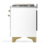 ILVE UM48FNR3WHG Majestic III 48 inch Dual Fuel Range with 8 Burners and Griddle, Dual Function Burner up to 25,000 BTU (Natural Gas, Triple Glass Door, White, Brass)