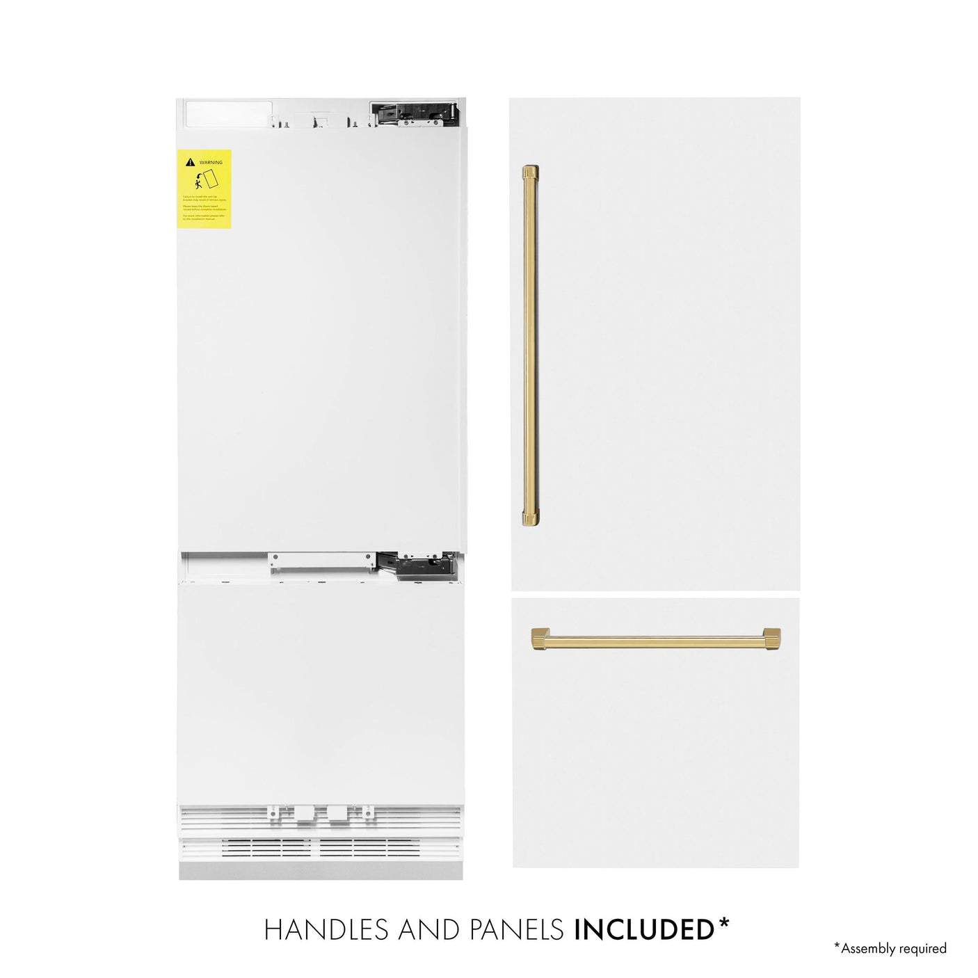 ZLINE 30" Autograph Edition 16.1 cu. ft. Built-in 2-Door Bottom Freezer Refrigerator with Internal Water and Ice Dispenser in White Matte with Polished Gold Accents (RBIVZ-WM-30-G)
