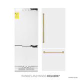 ZLINE 30" Autograph Edition 16.1 cu. ft. Built-in 2-Door Bottom Freezer Refrigerator with Internal Water and Ice Dispenser in White Matte with Polished Gold Accents (RBIVZ-WM-30-G)