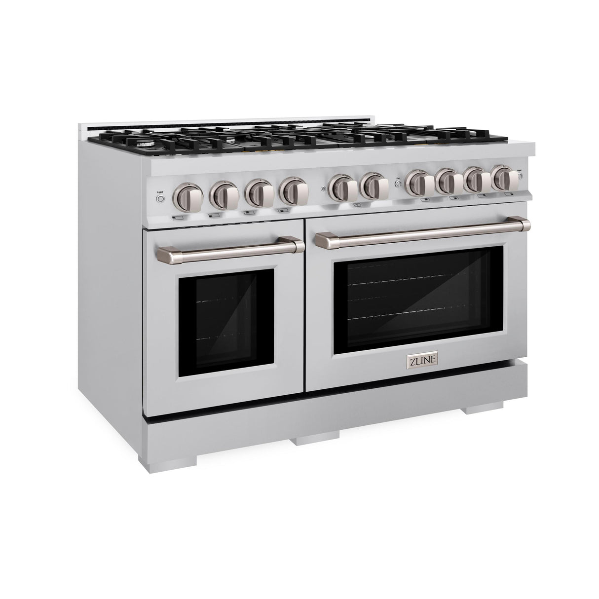 ZLINE 48 in. 6.7 cu. ft. Select Double Oven Dual Fuel Range with 8 Burner Gas Cooktop in DuraSnow' Stainless Steel (HDRS-48)