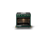 36"W. Dual Fuel Range (Burner: 4g, Finish: Ivy, Trim: Brushed Brass, Fuel: Natural Gas)