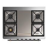 ILVE UM36FQNR3BUBLP Majestic III 36 inch Dual Fuel Range with 6 Black Brass Burners and Griddle, Dual Function Burner up to 25,000 BTU (Solid Door, Burgundy, Burnished, Liquid Propane)