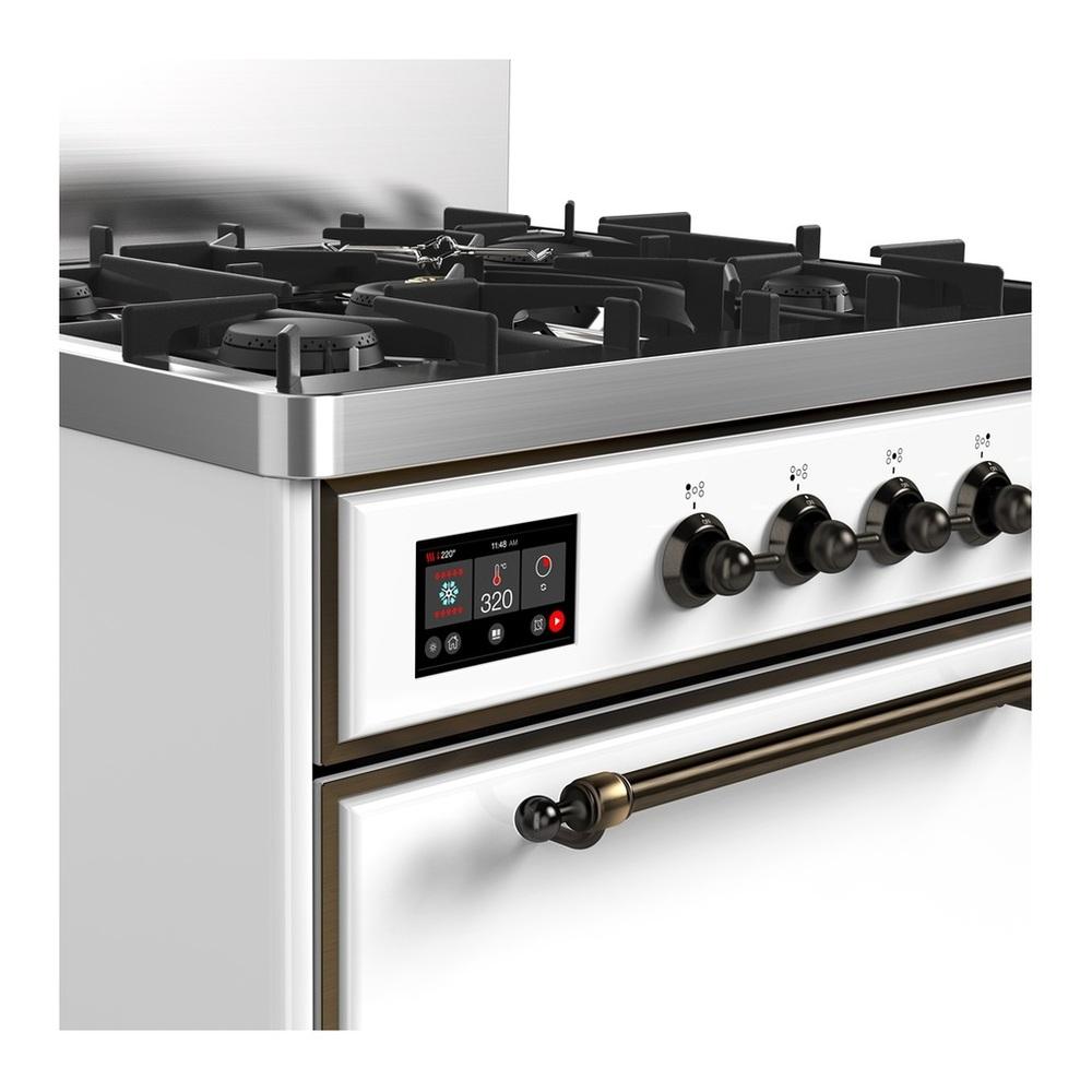 ILVE UM30QNR3WHBLP Majestic III 30 inch Dual Fuel Range with 5 Black Brass Burners, Dual Function Burner up to 25,000 BTU (Liquid Propane, Solid Door, White, Burnished)