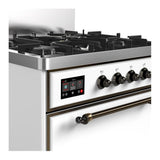 ILVE UM30QNR3WHBLP Majestic III 30 inch Dual Fuel Range with 5 Black Brass Burners, Dual Function Burner up to 25,000 BTU (Liquid Propane, Solid Door, White, Burnished)