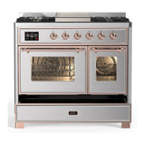 ILVE UMD40FNR3SSPLP Majestic III 40 inch Dual Fuel Range with 6 Burners and Griddle, Dual Function Burner up to 25,000 BTU (Liquid Propane, Triple Glass Door, Stainless Steel, Copper)