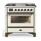 ILVE UM36FNR3AWBLP Majestic III 36 inch Dual Fuel Range with 6 Black Brass Burners and Griddle, Dual Function Burner up to 25,000 BTU (Triple Glass Door, Antique White, Burnished, Liquid Propane)
