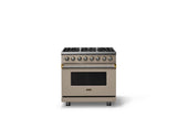 36"W. Dual Fuel Range (Burner: 6b, Finish: Nantucket, Trim: Brushed Brass, Fuel: Natural Gas)