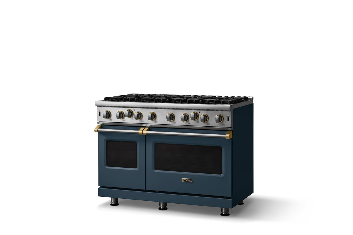 48"W. Open Burner Gas Range (Finish: Squall, Trim: Brushed Brass, Fuel: Natural Gas)
