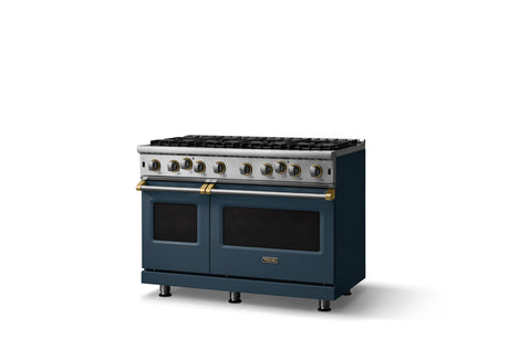 48"W. Open Burner Gas Range (Finish: Squall, Trim: Brushed Brass, Fuel: Natural Gas)