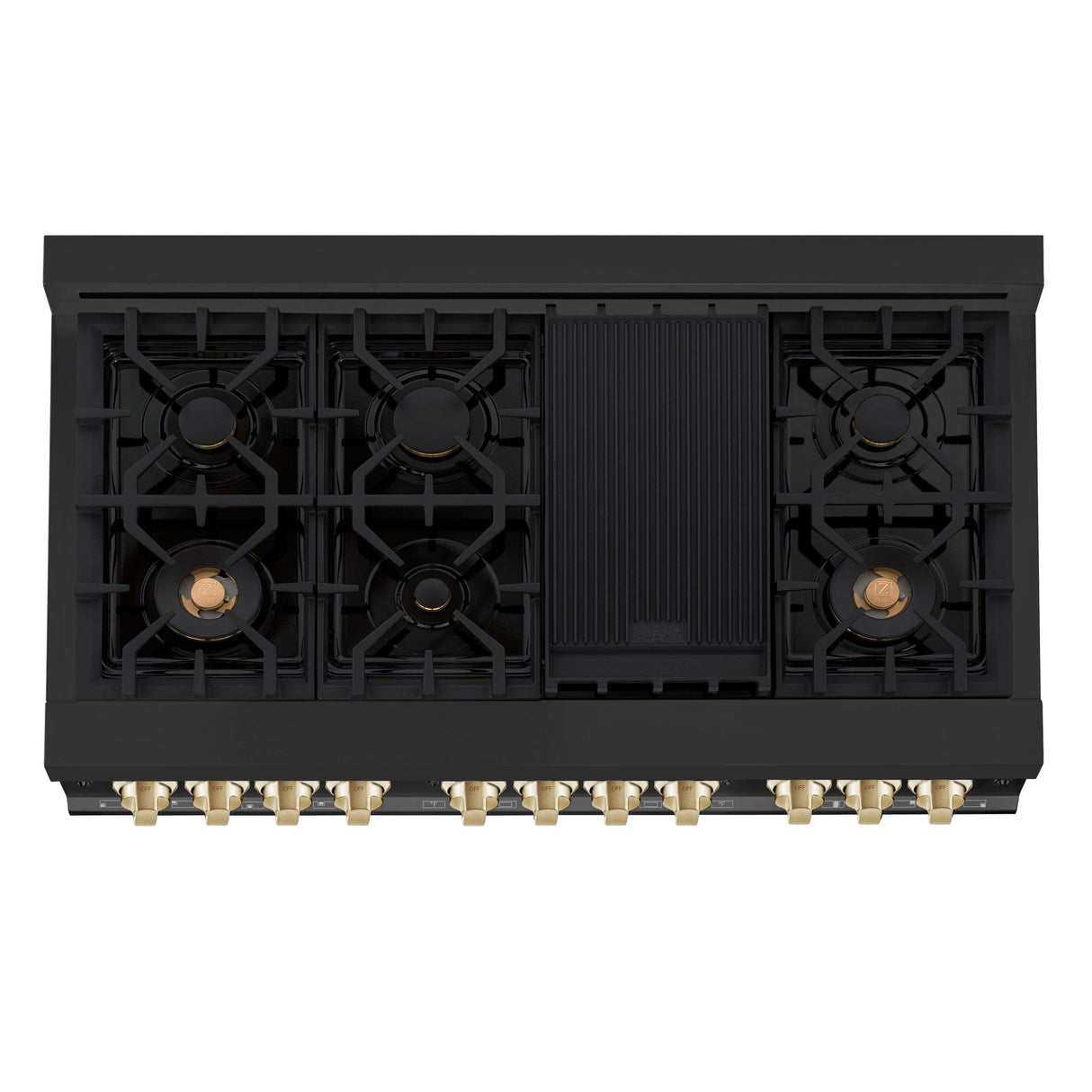 ZLINE Autograph Edition 48" 6.0 cu. ft. Dual Fuel Range with Gas Stove and Electric Oven in Black Stainless Steel with Accents (RABZ-48) [Color: Gold]
