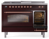 Nostalgie II 48 Inch Dual Fuel Liquid Propane Freestanding Range in Burgundy with Copper Trim