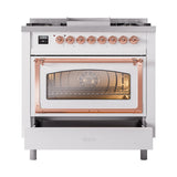 ILVE UN36FNMPWHP Nostalgie II Noblesse 36 inch Dual Fuel Range (Natural Gas, Triple Glass Door, White, Copper)