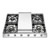 ILVE UHCP965FNSSC Nostalgie II 36 inch Built-In Gas Cooktop with Griddle, in Stainless Steel (Natural Gas, Chrome)