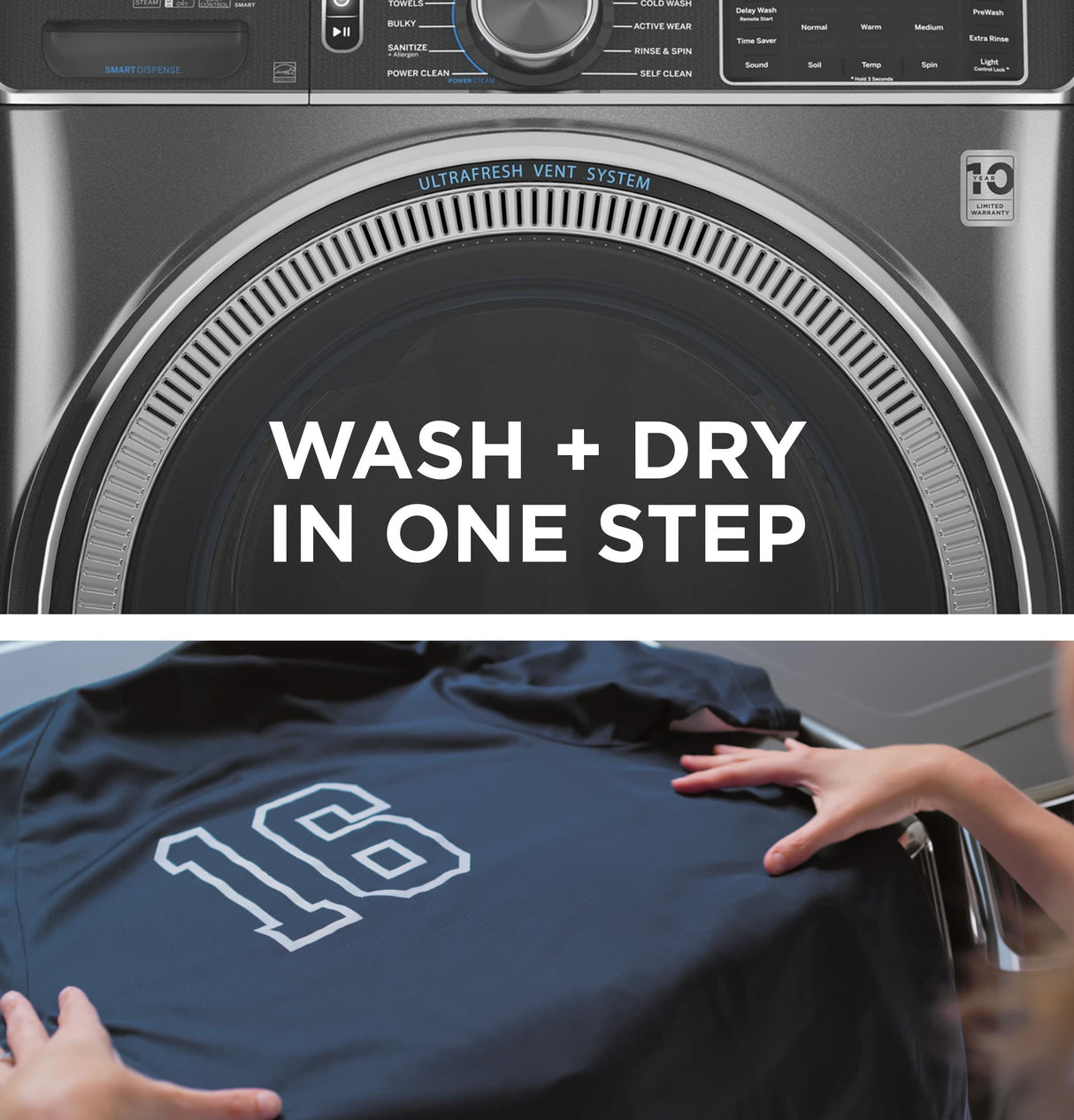 GE® 5.0 cu. ft. Capacity Smart Front Load ENERGY STAR® Steam Washer with SmartDispense™ UltraFresh Vent System with OdorBlock™ and Sanitize + Allergen
