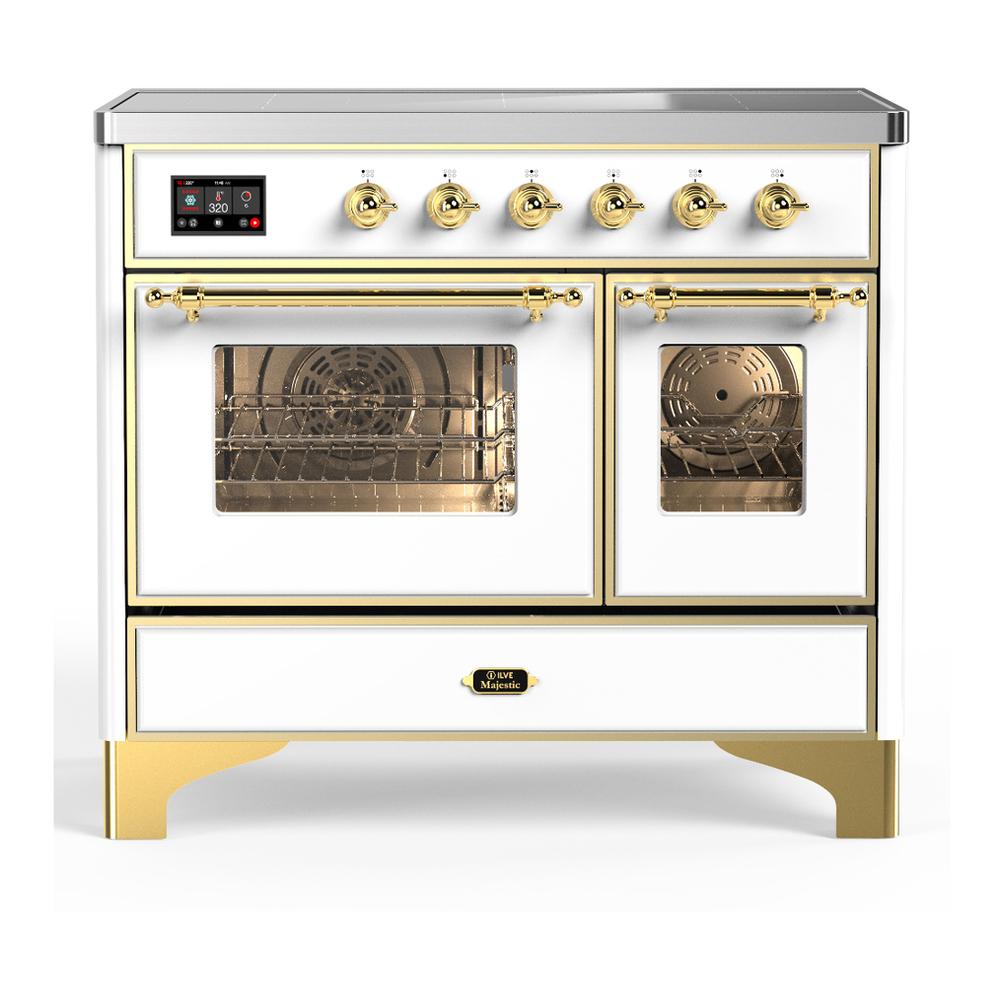 ILVE UMDIB40NR3WHG Majestic III 40 inch Induction Range with 6 Elements, 3.82 cu. ft. Total Oven Capacity (Triple Glass Door, White, Brass)